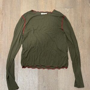 Madewell Olive Long Sleeve Top with Accents